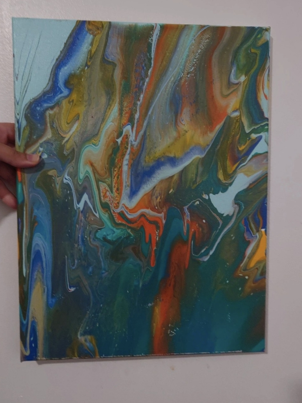 Handpaint/Self Paint Abstract Painting "Volcanic Sea"-Vibrant Colors-12x16 Canva